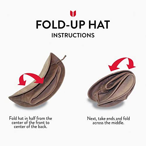 Minnetonka Unisex Fold Up Hat - Flat Brimmed Cowboy Hat Crafted with Portable Fold-Up Design and Reinforced Brim and Handmade from The Leather, Black, Small