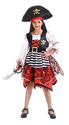 Frekuyrt Girl Pirate Costume Buccaneer Princess Costume Halloween Party Dress Up (5-7 Years)