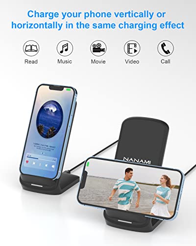 NANAMI Upgraded Fast Wireless Charger, Qi-Certified Wireless Charging Stand Compatible with Samsung Galaxy S25/S24/S23/S22/S21/S20 & Qi Phone Charger for iPhone 16/16 Plus/16 Pro/16 Pro Max/15/14/13