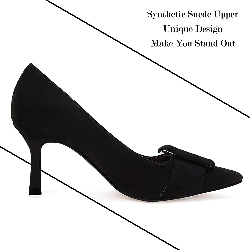 Women's Closed Pointed Toe Pumps Wedding Party Dress Heeded Shoes Stiletto High Heels with Square Buckle 5.5