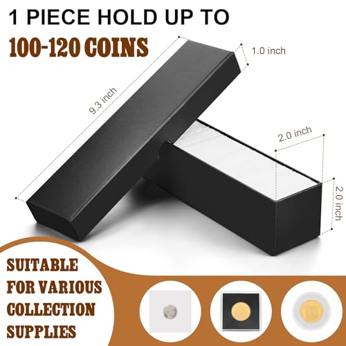 Teling 8 Pcs Coin Storage Box 2x2inch Flip Holders Collectors Coin Supplies Holders for Cents Collection Cardboard (Black)