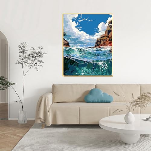 JAKI Landscape Paint by Number for Adults-Ocean Paint by Numbers for Adults Kids or Beginner,Paint by Number Perfect for Gift Home Wall Decor(16x20inch)