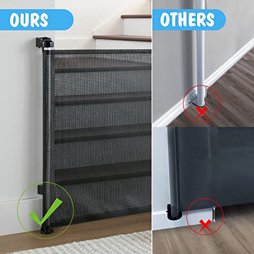 Cumbor Baby Gate Retractable Gates for Stairs, Mesh Dog Gate for The House, Wide Pet Gate 33" Tall, Extends to 55" Wide, Long Child Safety Gates for Doorways, Hallways, Cat Gate Indoor/Outdoor(Black)