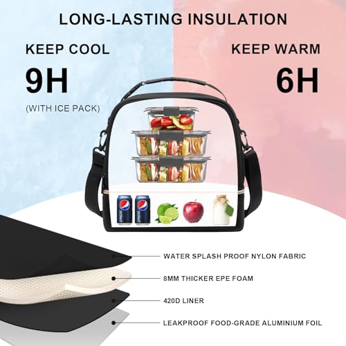 Everfun Insulated Lunch Bag for Women Double Deck Lunch Box 15 Can Leakproof Portable Reusable Tote Bag Lunch Cooler for Work, Black