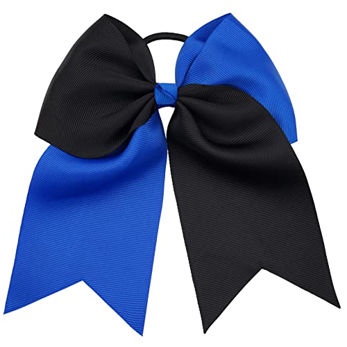 ZOONAI Women Teen Girls 7.5 Inch Cheer Bows Large Cheerleading Hair Accessories Elastic Hair Tie Ponytail Holder (Black+Blue)
