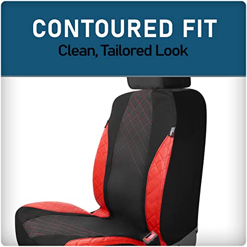 Custom Accessories 1-Piece Trilogy Seat Cover, Vegan Leather and Mesh Car Seat Cover, Universal-Fit for Cars, Trucks, and SUVs, Automotive Sat Cover - Black/Red