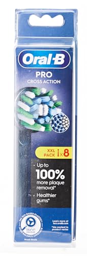 Oral-B Pro Cross Action Electric Toothbrush Head, X-Shape and Angled Bristles for Deeper Plaque Removal, Pack of 8 Toothbrush Heads, Black