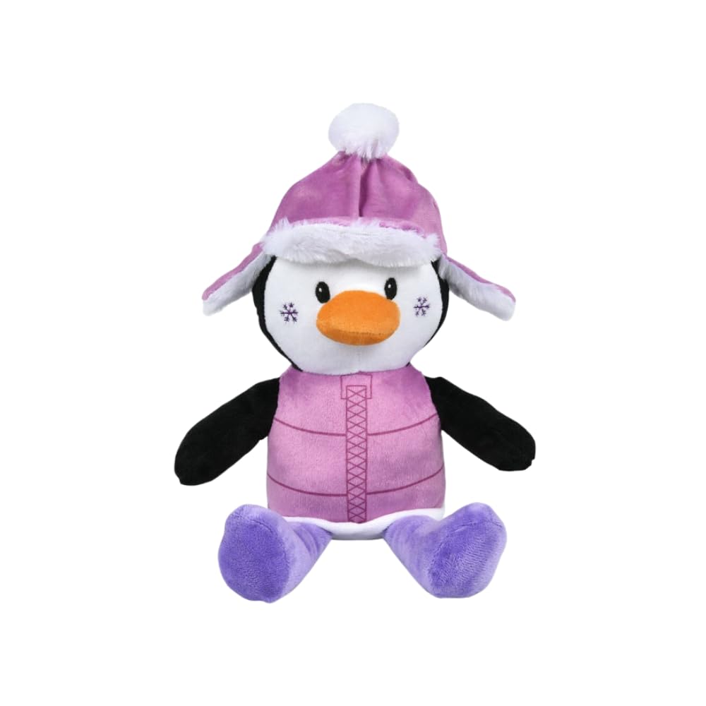 The System Sellers Winter, Christmas, Snowman, Snowball Fidget Sensory Toys for Kids, Party Favors, or Stocking Stuffers (8" Plush Penguin in Purple Jacket)