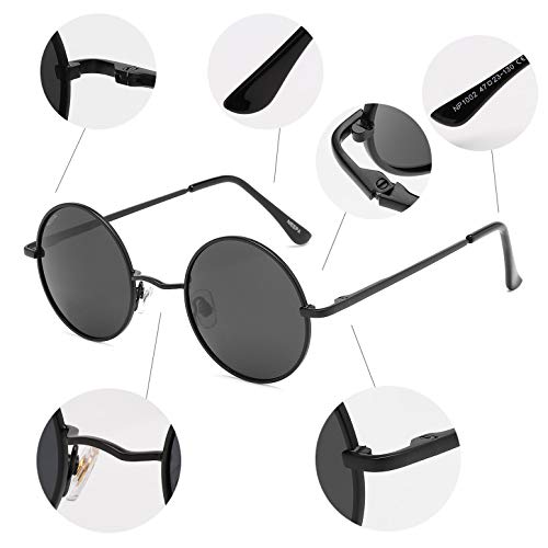 NIEEPA Women Vintage Round Polarized Hippie Sunglasses Small Circle Sun Glasses (GoldGrey+GoldDarkGreen)