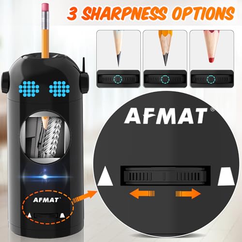 AFMAT Electric Pencil Sharpener, Robot Pencil Sharpener for Colored Pencils 7-11.5mm, Auto in & Out, Fully Automatic Rechargeable Hands-Free Pencil Sharpener for Home Classroom, Black