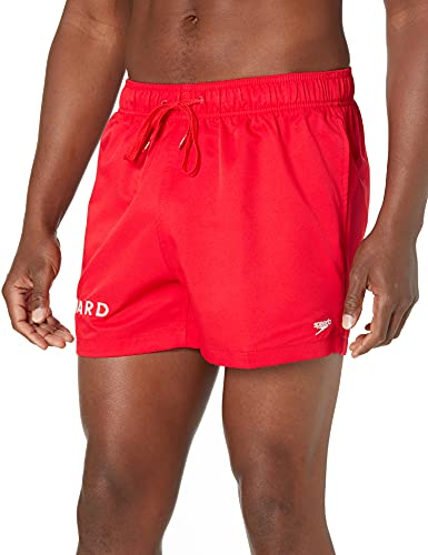 Speedo Men's Standard Guard Swimsuit Trunk Volley, 14" High Risk Red, Small