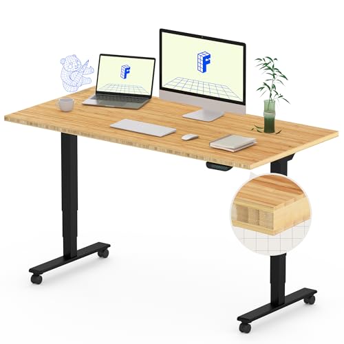 FLEXISPOT E6 Bamboo Dual Motor 3 Stages Standing Desk 48x24 Inch Whole-Piece Board Electric Height Adjustable Desk Stand Up Desk Large Load Capacity(Black Frame + Bamboo Desktop)