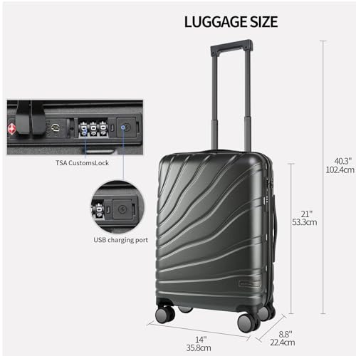 VANKEAN Carry On Luggage with Spinner Wheels & TSA Lock, Expandable Fashionable Hard Shell Suitcase airline approved，20 Inch Carry-On，Black