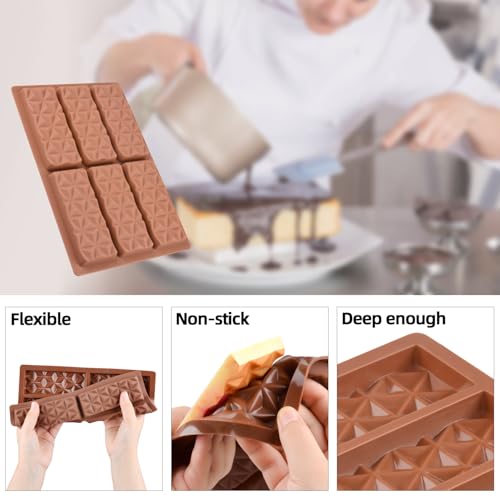 Fimary 1 Pc Chocolate Bar Mold Deep Dubai Break Apart Candy Molds Thick Stuffed Silicone Molds for Filling Knafeh Pistachio Chocolate Bar and Wax Melts Large (Pyramid Shape)