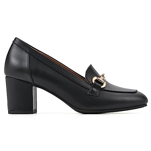 WHITE MOUNTAIN Women's Shoes Freehold Block Heel Loafer, Black/Smooth, 6 M