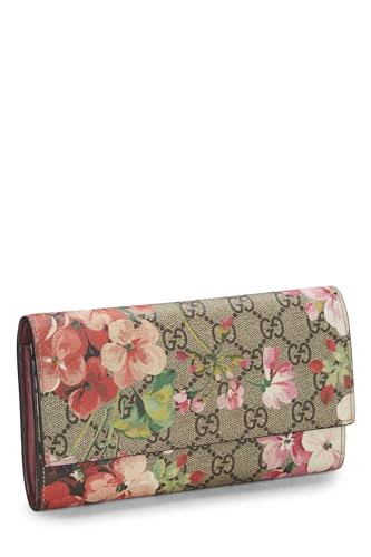 Gucci, Pre-Loved Pink GG Blooms Supreme Canvas Wallet, Burgundy