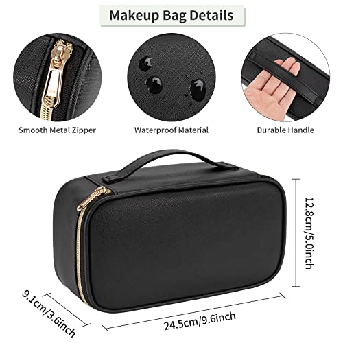 OCHEAL Small Cosmetic Bag,Portable Cute Travel Makeup Bag for Women and girls Makeup Brush Organizer cosmetics Pouch Bags-Black