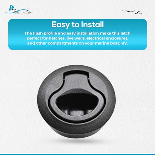 MARINE CITY 2-2/5" Nylon Black Round Hatch Flush Pull Stem Latch (1 Pcs)
