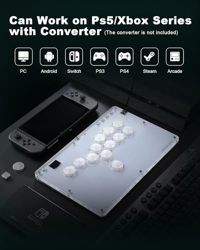 Leverless Controller Arcade Stick CosmoxGaming T12-C: Leverless Arcade Stick with Turbo,Leverless Controller for PC/PS3/PS4/Switch Game,Crystal Low-Profile Switch Arcade Stick Support Hot Swap & SOCD