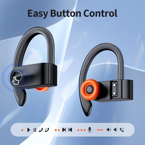 Bluetooth Headphones Wireless Earbuds 108hrs Playtime, Open Ear Headphones Premium Sound & Microphone, Over Ear Sport Ear Buds, Waterproof Earphones with Zipper Power Display Charging Case Black