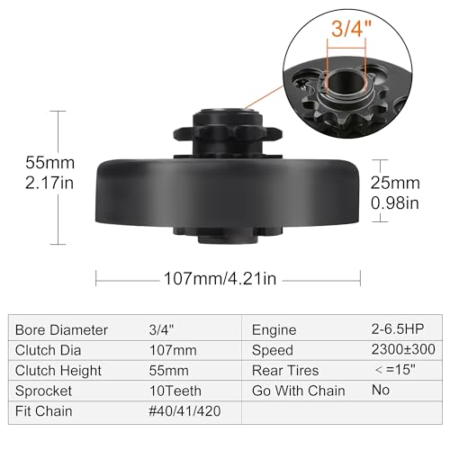 LotFancy Go Kart Clutch 3/4 Bore 10T for #40 41 420 Chain, Predator 212 Centrifugal Clutch, Up to 6.5 HP, Fit for Go Kart Minibike Baja Mini Bike MB165 MB200