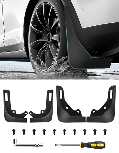 2024 Upgrade Tesla Model Y Accessories Mud Flaps [No Drilling Install - Full Install Tools] [Vehicle Tire Protector] Military Grade Design Splash Guard for Tesla Model Y 2020-2024 (Set of 4)