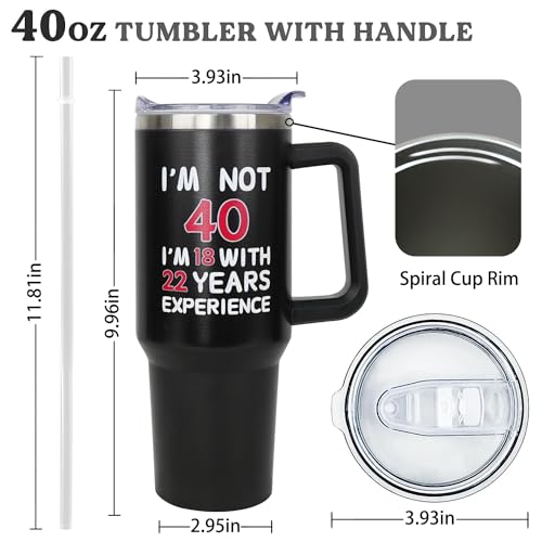 Heqianco 40th Birthday Gifts For Him, Women Mens 40th Birthday Gift Ideas, 40th Birthday Gifts For Men Funny, Forty Birthday Gifts For Men And Women, 40th Cups, 50th Tumbler with Handle