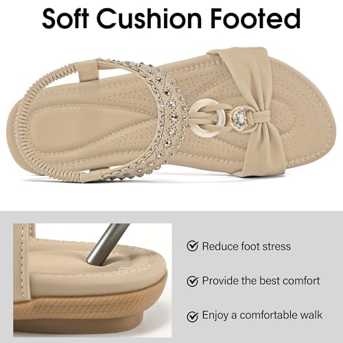 HARENCE Womens Sandals Dressy Flat: Comfortable Elastic Strap Flats Shoes Casual Summer Slip on Sandal for Beach