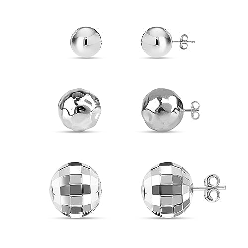 Charmsy Set of 3 Pairs 925 Sterling Silver Classic Rose-Gold Plated Ball-Post Stud Earrings for Girl Teen Women 3mm 6mm 8mm