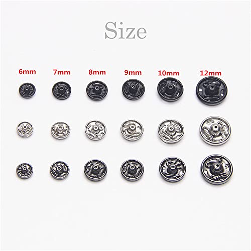 Mini Button Buckle Invisible Metal Snap Buttons Fasteners Press Studs Buttons for Sewing Clothing(Black,6mm)