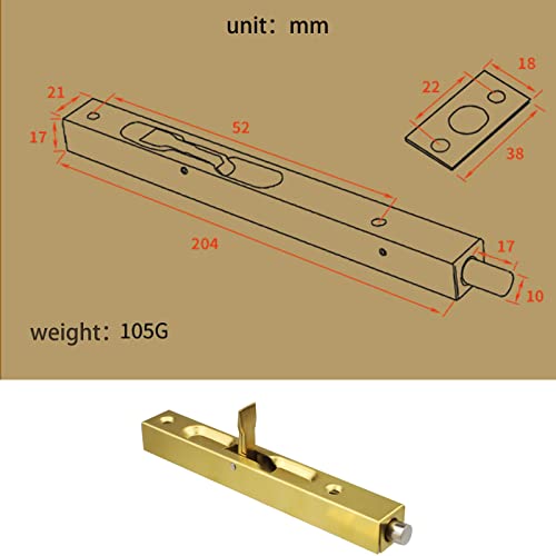 Xnrtop 2 Pcs Door Flush Bolt - 8 Inch Concealed Security Door Lock for French Doors, Composite Doors, Wood Doors, Double Doors, Dummy Doors, Stainless Steel Finish (Golden)