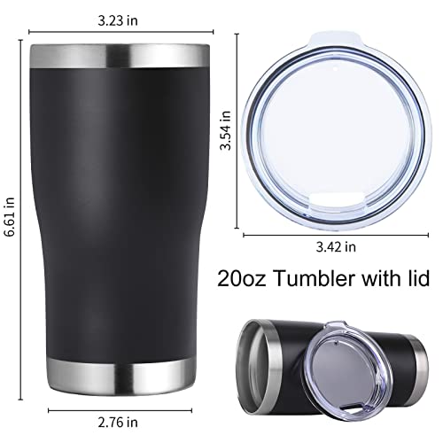 DOMICARE 20oz Tumbler with Lid Stainless Steel Tumblers Bulk, Double Wall Vacuum Insulated Coffee Travel Mug Powder Coated Tumbler, Black