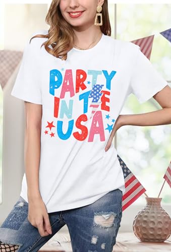 FLOYU Women Party in The USA Shirt Retro 4th of July Party T Shirt USA Lightning Tops Casual America Patriotic Shirts