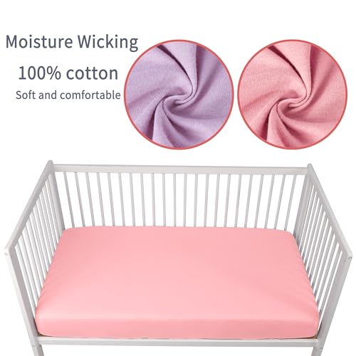 GUNTAIL 2 Pack Satin Soft Crib Sheet for Baby with Sensitive Hair Silky Baby Mattress Sheet Pink and Violet Unisex 52’’x28’’x8’’ Fitted Sheets