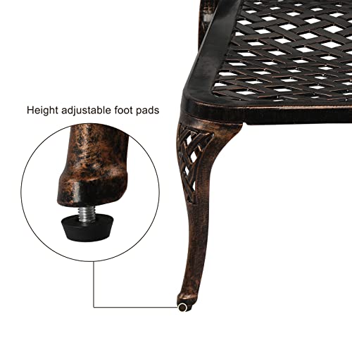 VINGLI Cast Aluminum Outdoor Chaise Lounge Chair with Wheels, Patio Chaise Lounge with 3-Position Adjustable Backrest, Outdoor Tanning Chair Patio Lounge Chaires (Bronze, with Cushion)
