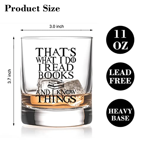 RZHV That's What I Do I Drink and I Know Things Old Fashioned Whiskey Glass, Funny Father's Day Anniversary Birthday Gift for Men Husband Dad Uncle Grandpa Friends Coworkers Book Lover