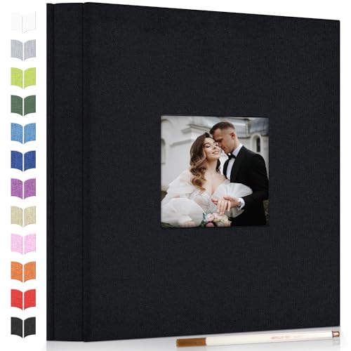 Artfeel Photo Album Self Adhesive Scrapbook Album for 3x5 4x6 5x7 8x10 Pictures,60 Pages Linen Cover with Display Window DIY Photo Book,Ideal Gifts for Family Travel Wedding Baby