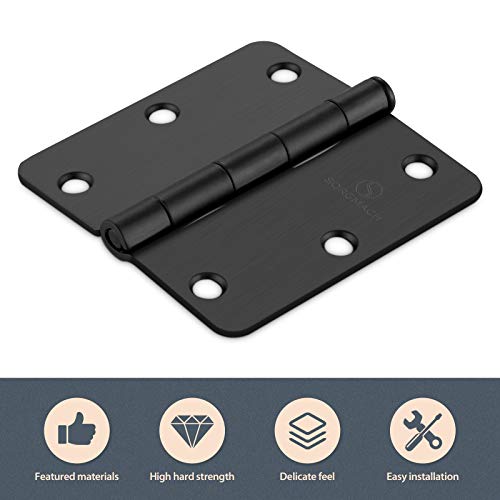 SORGMACH Door Hinges 3 1/2 Inch Matte Black 3.5 Inch Interior Hinges 1/4" Radius Iron Hinge 3 ½"x 3 ½" Door Hardware - 18 Pack