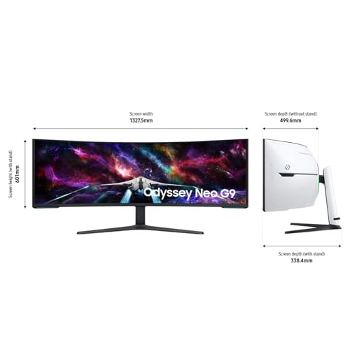 SAMSUNG 57" Odyssey Neo G9 Series Dual 4K UHD 1000R Curved Gaming Monitor, 240Hz, 1ms with DisplayPort 2.1, Quantum Mini-LED, DisplayHDR 1000, AMD FreeSync Premium Pro, LS57CG952NNXZA, 2023