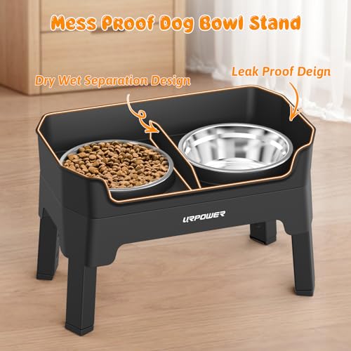 URPOWER 3-in-1 Elevated Dog Bowls Mess Proof Double Deck Raised Dog Bowls 4 Height Adjustable Dog Bowl Stand with 2 Stainless Steel Dog Food Bowls and Licking Plate for Small Medium Large Dogs & Pets