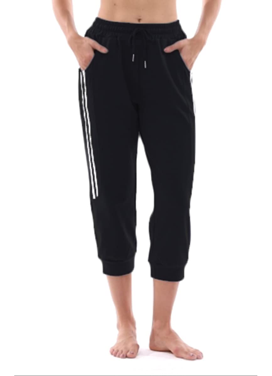 KaiDi Women's Sweatpants Capri Pants Comfy Loose Athletic Running Workout Pants Lounge Joggers Pants with Pockets (Black,L)