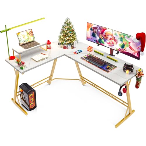 Casaottima Gaming Desk L Shaped Computer Desk, Corner Desk for Home Office with Monitor Stand 58", Laminated Marble