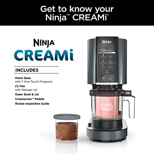 Ninja CREAMi, Ice Cream Maker, Ice Cream, Gelato, Sorbet ,Milkshakes, Mix-ins, Smoothie Bowls & More, 7-in-1, Ice Cream Pints, Pint lid, Healthy Ice Cream, Compact, Perfect for Kids, Black, NC299AMZ