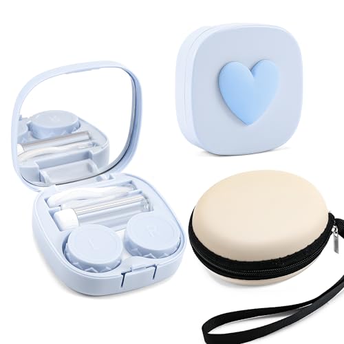 FEISEDY Portable Cute Contact Lens Case Remover Tool With Mirror Tweezers Kit for Women and Girl B0081