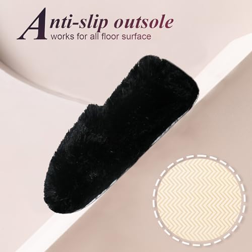 Onmygogo Fuzzy Winter Indoor Slippers for Women (5-6 B(M) US, Black)