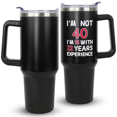 Heqianco 40th Birthday Gifts For Him, Women Mens 40th Birthday Gift Ideas, 40th Birthday Gifts For Men Funny, Forty Birthday Gifts For Men And Women, 40th Cups, 50th Tumbler with Handle