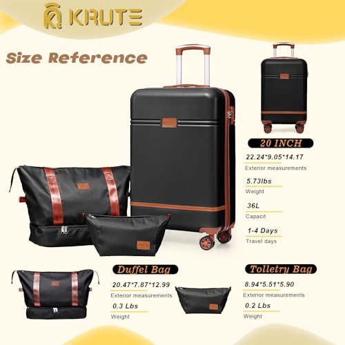 Krute Luggage Set 5 Piece Suitcase Set Carry-On Luggage, PC ABS TSA Lock Hard shell Lightweight Checked Luggage Set with Spinner Wheels for Family Travel (BlackBrown)