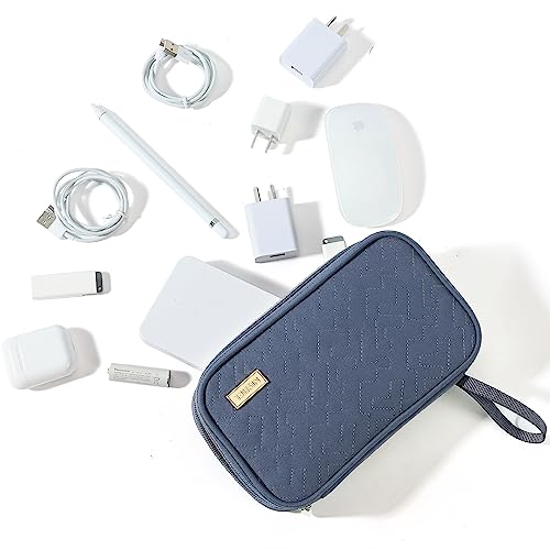 NISHEL Travel Cord Organizer Case, Double Layers Tech Electronic Case, Travel Essentials for Charger, Cable, Phone, Flash drive, Aegean-Blue