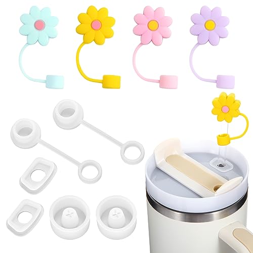 Yungeln 4Pcs Stanley Straw Cover,Silicone Straw Topper Compatible with Stanley 30&40 Oz Tumbler,10mm Straw Tip Covers Cute Straw Topper Straw Cap