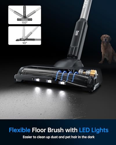 FABULETTA Cordless Vacuum Cleaner with LED Display, Brushless Motor, Max 50 Mins Runtime with Detachable Battery, 6 in 1 Lightweight Stick Vacuum for Home Hard Floor and Pet Hair (Black)